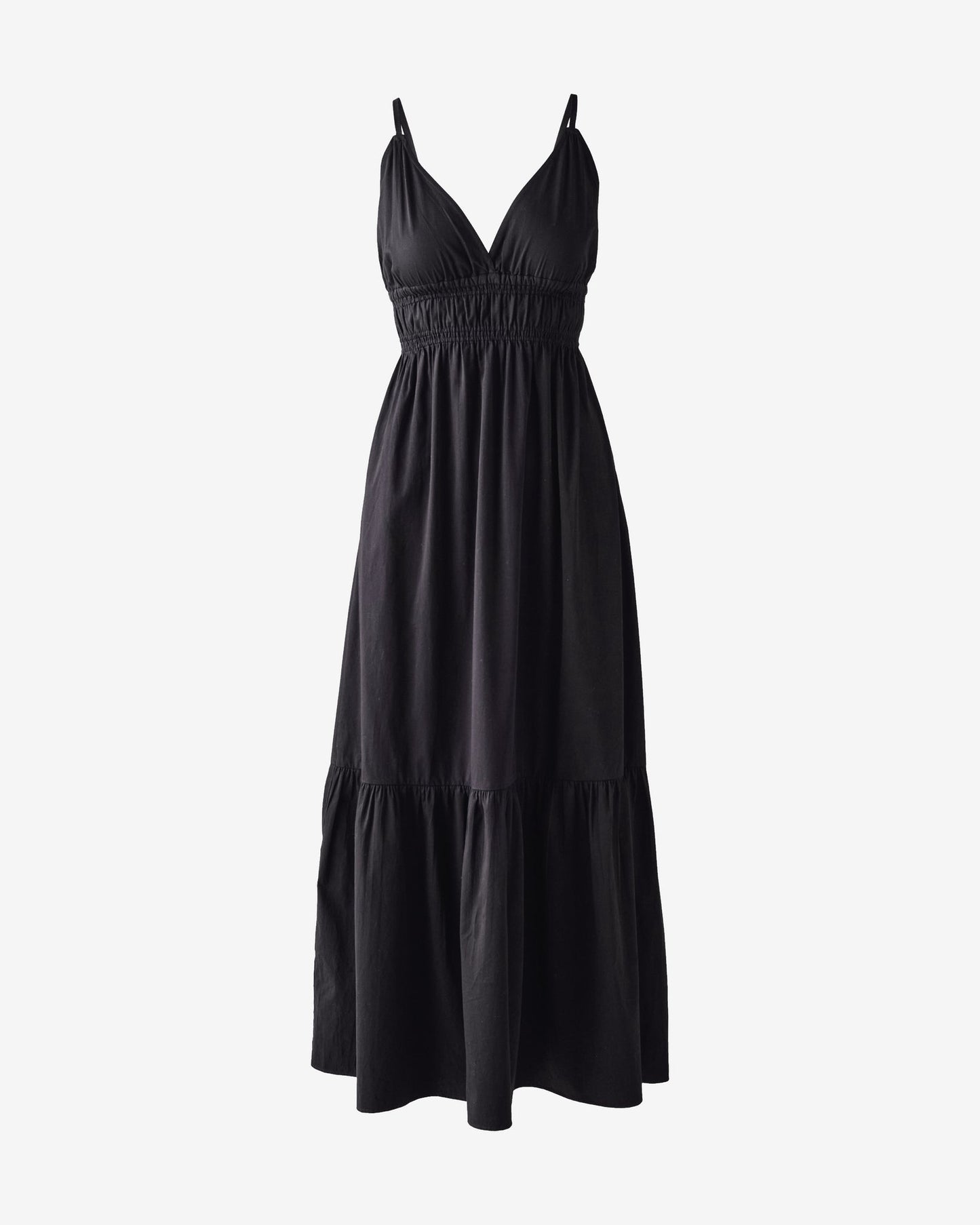 A Line Smocked Bodice Maxi Dress Black