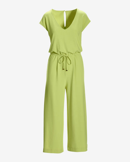 Beyond Travel Crop Drawstring Waist Jumpsuit Daiquiri Green