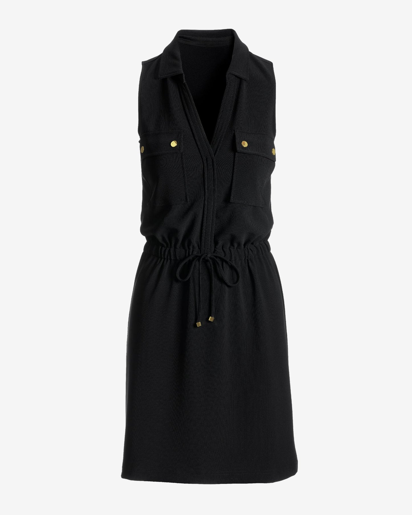 Beyond Travel Chic Drawstring Utility Dress Jet Black