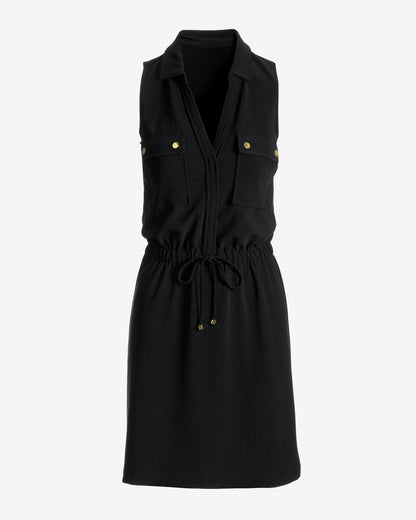 Beyond Travel Chic Drawstring Utility Dress Jet Black