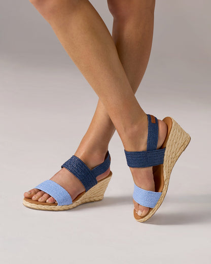 Andre Assous Colorblocked Raffia Espadrille Wedge Blue Multi