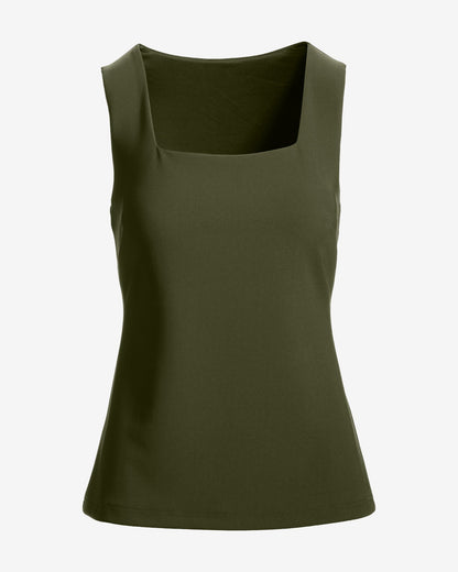 Beyond Travel Square Neck Sleeveless Shell Top Olive Night