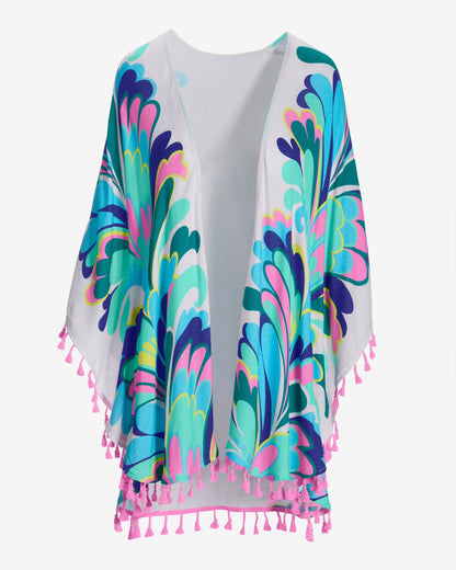 Abstract Tassel Kimono Multi