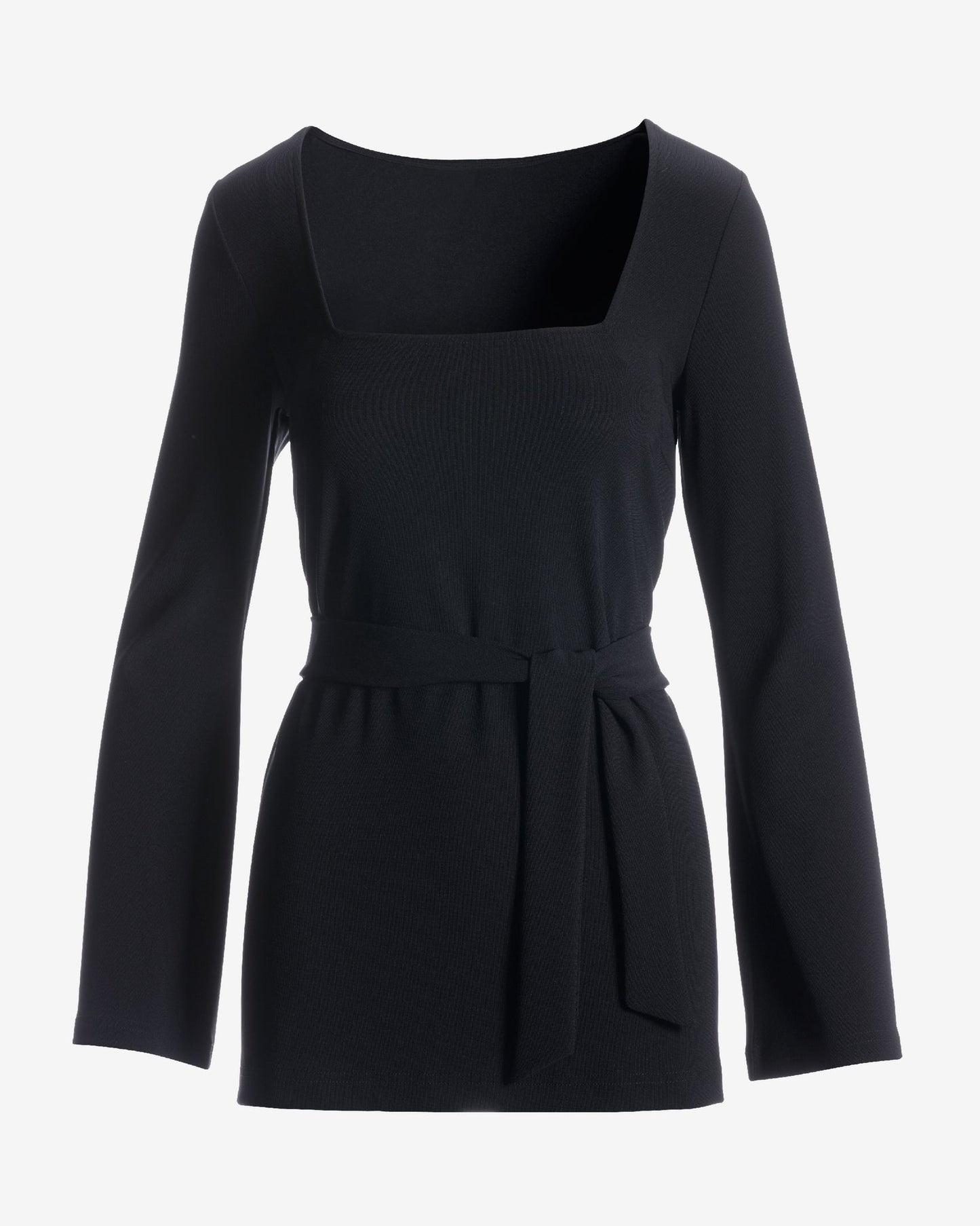 Beyond Travel Square Neck Tie Waist Top Jet Black