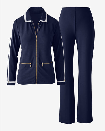 Beyond Travel Piped Collared Sport Set Maritime Navy/Ivory Coast