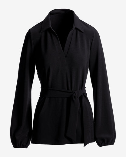 Beyond Travel Tie Waist Tunic Top Jet Black