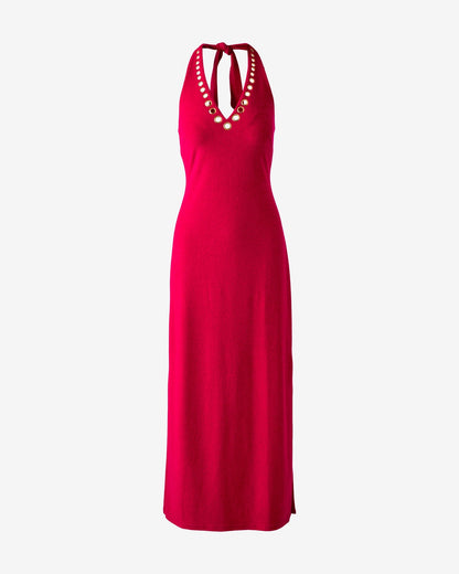 Beach Terry Grommet Detail Halter Maxi Dress Tomato Red
