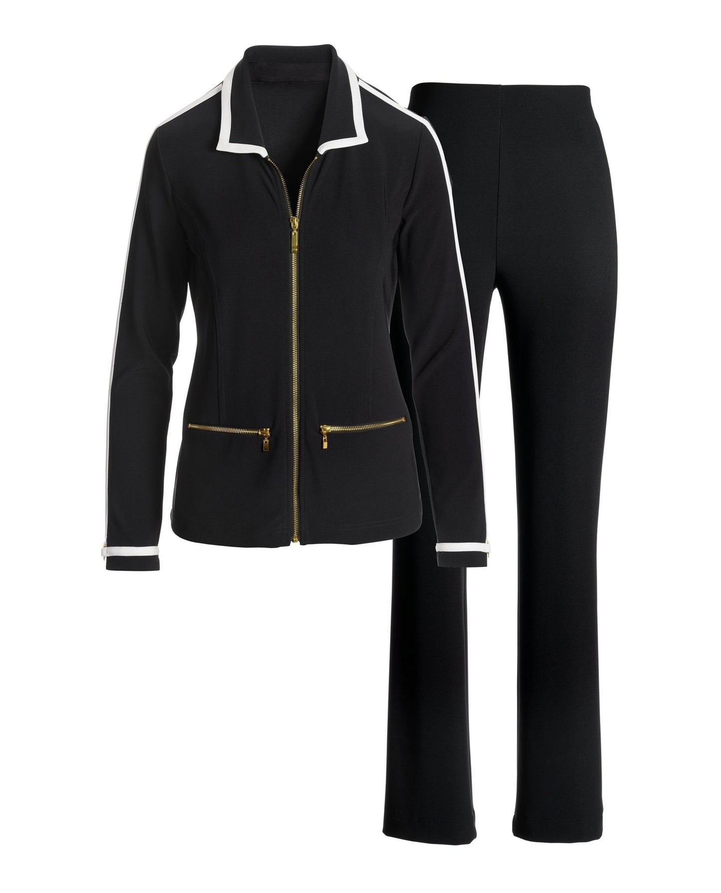 Beyond Travel Piped Collared Sport Set Jet Black/Ivory Coast