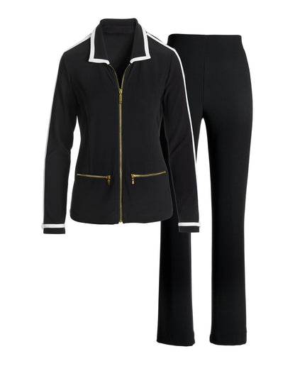 Beyond Travel Piped Collared Sport Set Jet Black/Ivory Coast