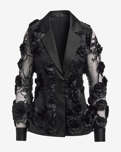 3D Rosette Mesh Blazer Black