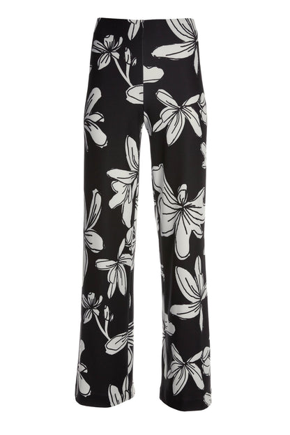 Beyond Travel High Rise Hibiscus Floral Palazzo Pant Jet Black Ivory Coast