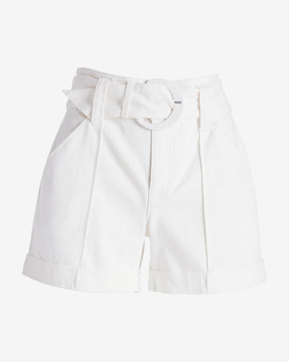 Belted Denim Trouser Short White