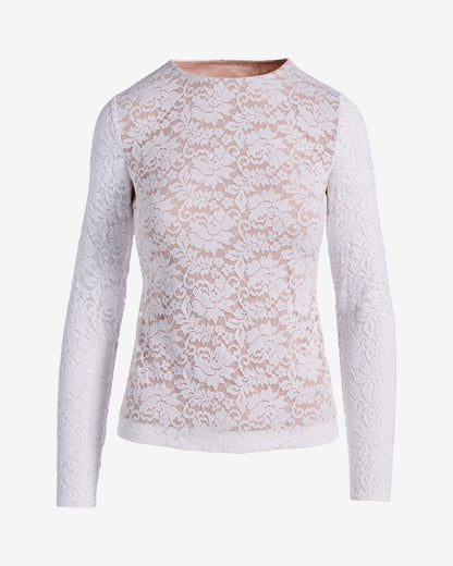 Allover Lace Long Sleeve Knit Top White