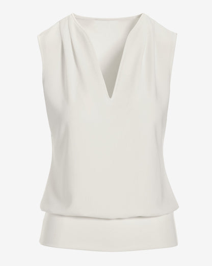 Beyond Travel Sleeveless Stand Collar Blouson Top Ivory Coast
