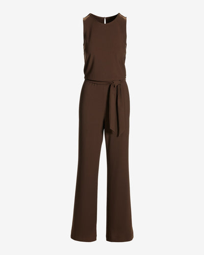 Beyond Travel Tie Waist Jumpsuit Coffee Bean