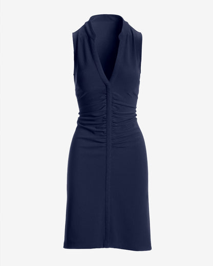 Beyond Travel Sleeveless Ruched Short Dress Maritime Navy