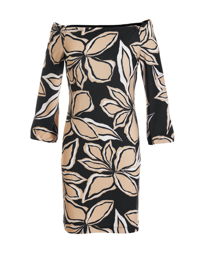 Beyond Travel Exploded Sketch Floral Off-The-Shoulder Dress Jet Black Multi