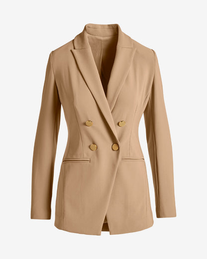 Beyond Travel Double Breasted Boyfriend Blazer Natural
