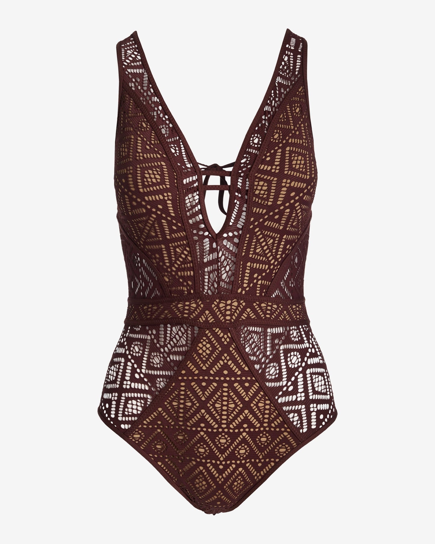Becca Crochet Plunge One Piece Mocha