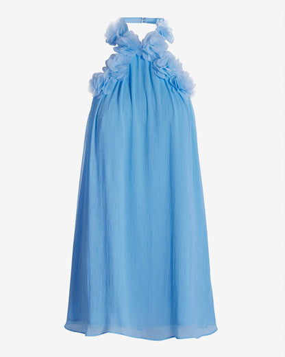 3D Rosette Halter Flowy Swing Dress Baltic Sea