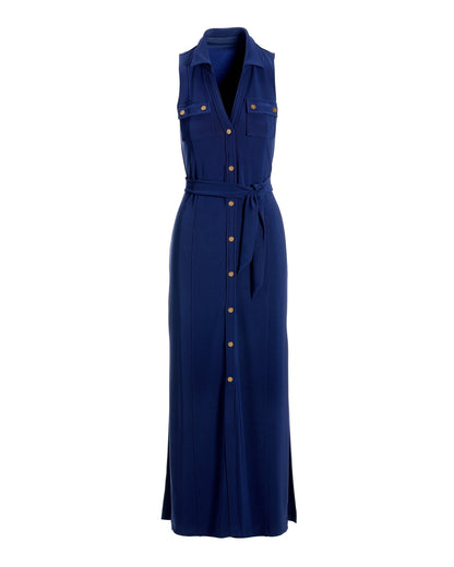 Beyond Travel Button Front Collared Maxi Dress Maritime Navy