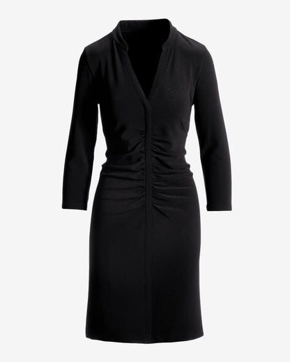 Beyond Travel Long Sleeve Ruched Short Dress Jet Black