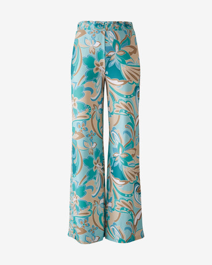 Border Abstract Print Side Slit Pant Agua Abstract