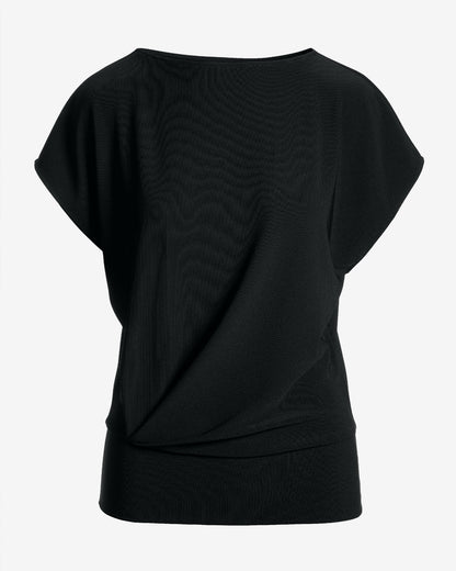 Beyond Travel Bateau Neck Blouson Top Jet Black