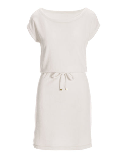 Beach Terry Wide Neck Drawstring Dress White