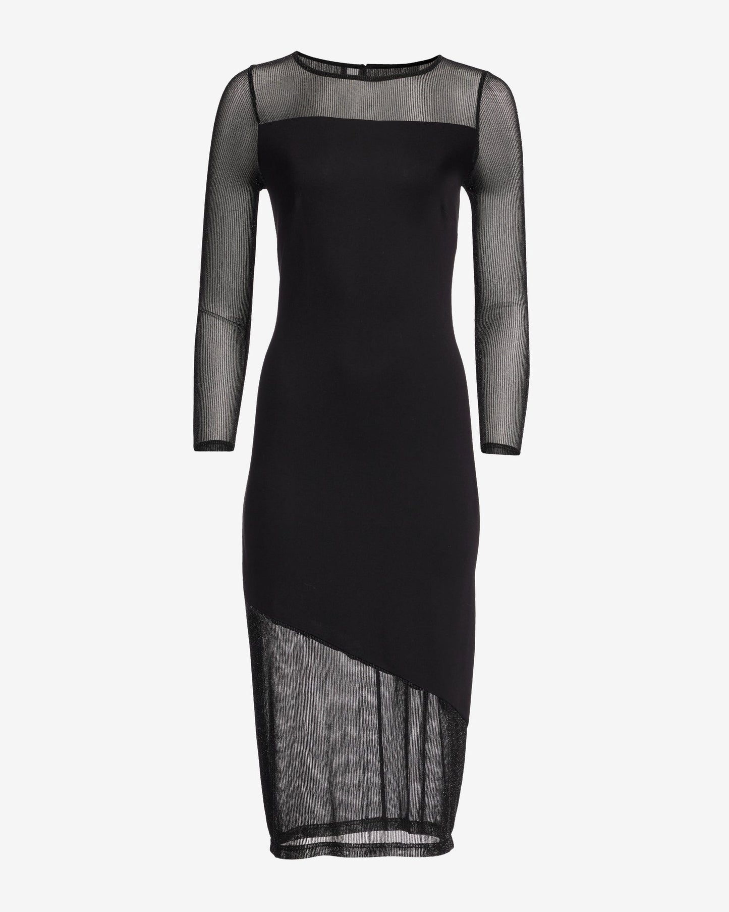 Asymmetrical Shimmer Mesh Midi Dress Black