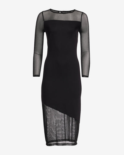 Asymmetrical Shimmer Mesh Midi Dress Black