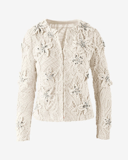 3D Floral Crochet Cardigan Off White
