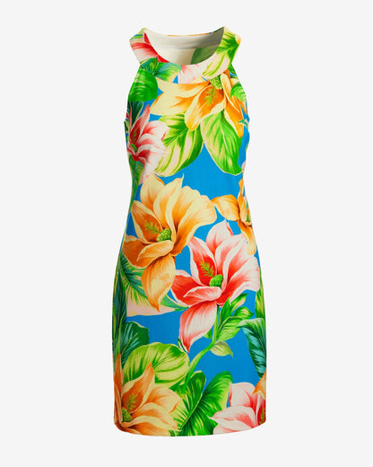 Beyond Travel Halter Print Short Dress Blue Multi
