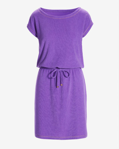 Beach Terry Wide Neck Drawstring Dress Amethyst Orchid