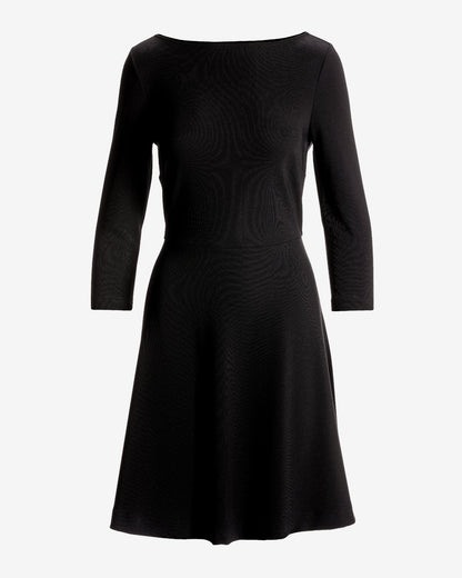 Beyond Travel 3/4 Sleeve Ballet Neck Fit and Flare Dress Jet Black