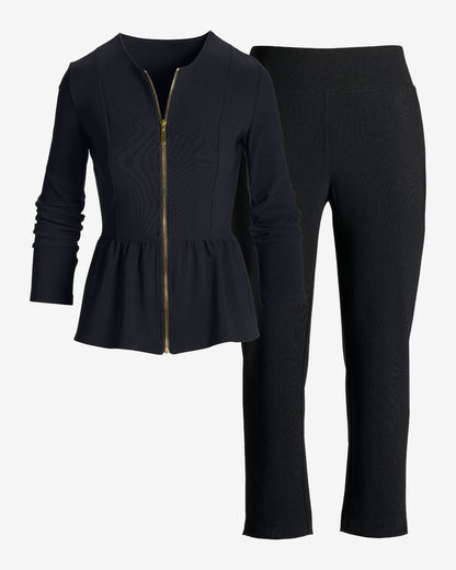 Beyond Travel Peplum Coordinates Jet Black