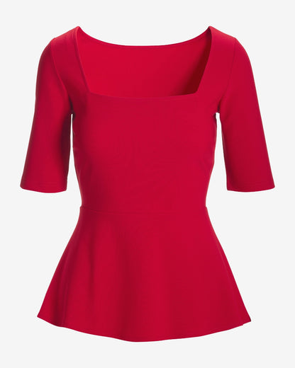 Beyond Travel Square Neck Elbow Sleeve Peplum Top French Kiss
