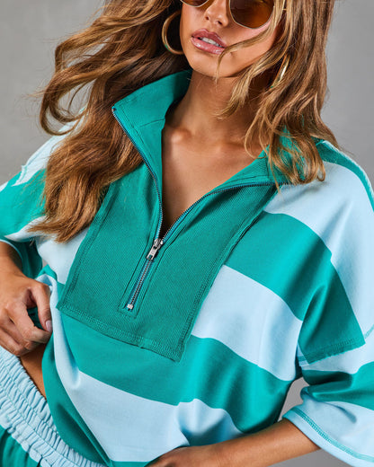 Cool Poise Striped Quarter Zip Terry Top