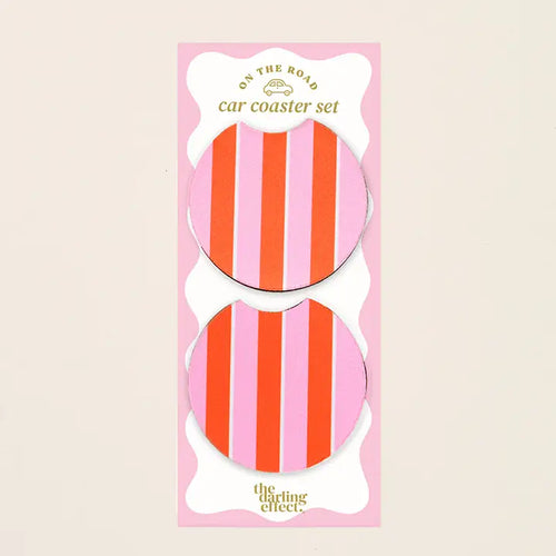 Sicily Stripes Pink Car Coasters