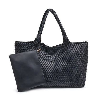 Solana Woven Vegan Leather Tote (Black)