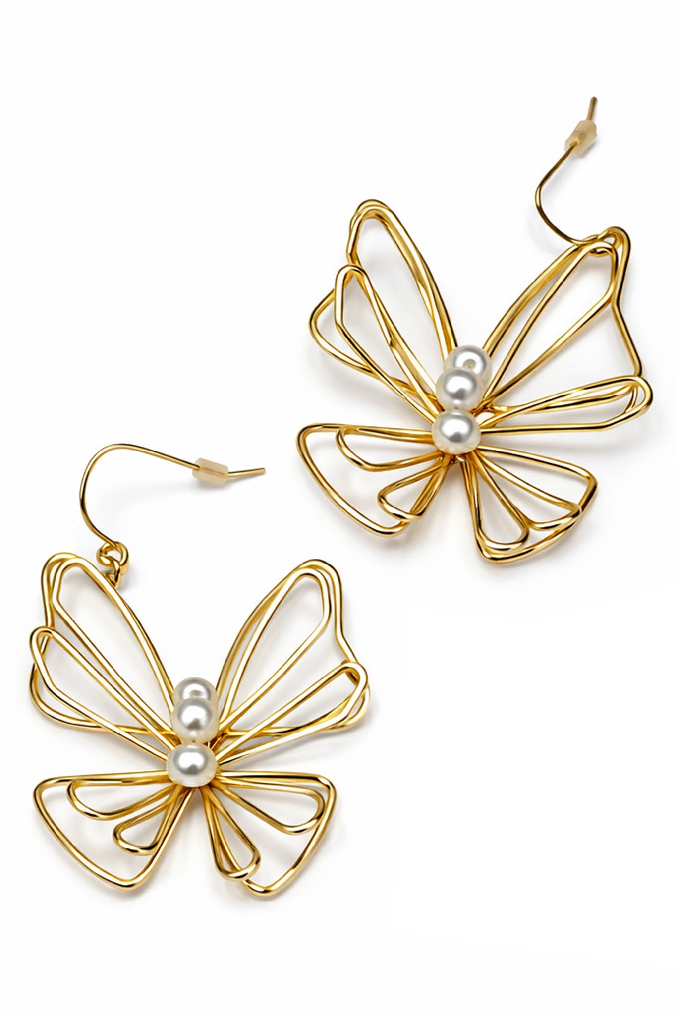 Mariposa Gold Wire and Pearl Butterfly Earrings