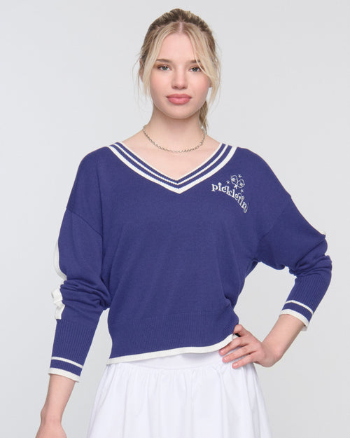 Audrey Varsity Pickleball Sweater – Preppy Pullover | 2025 Pickleball Fashion