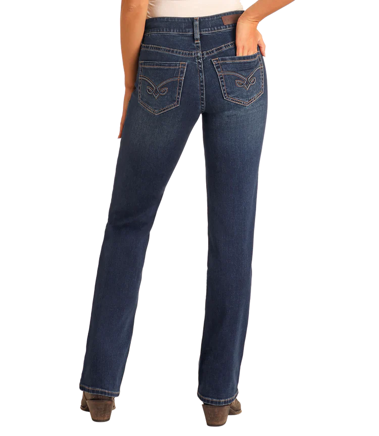 Rock & Roll Arrow Embroidered High Rise Jean