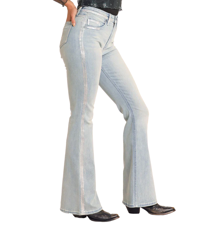 Rock & Roll Metallic Coating Detail Flare Jeans