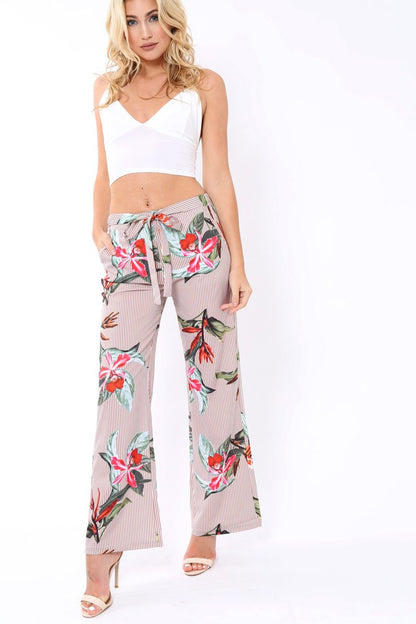 Beige Stripe trousers with floral print - Venice