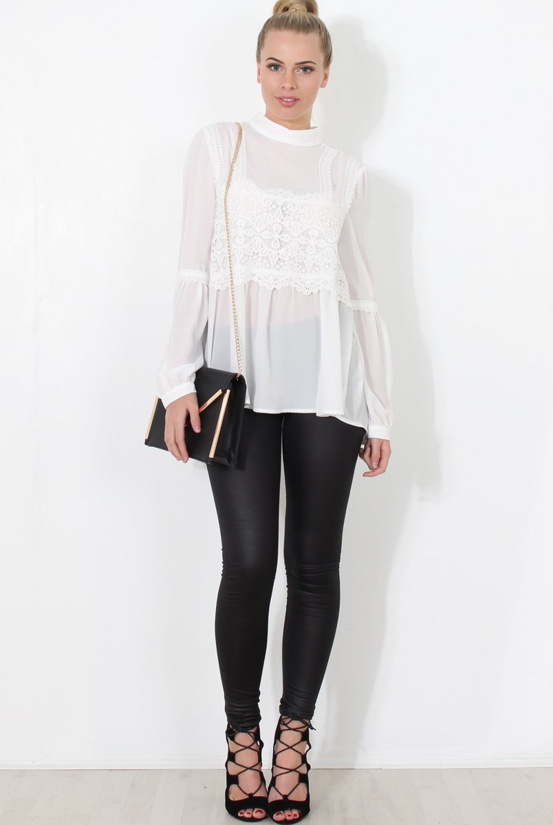 Belle White Crochet Detail Top