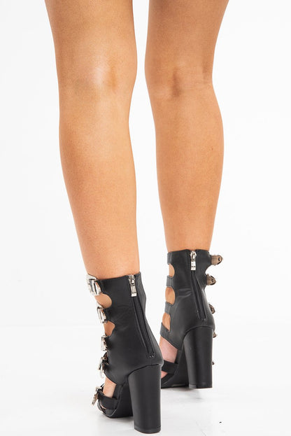 Black 5 Western Buckle Detail Block Heel - Soriah