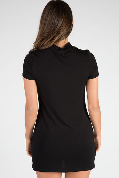 Black Choker Neck Cut Out Slogan T-Shirt Dress - Sophie