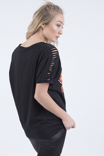 Black 'Harley Davidson' Distressed Top - Addison