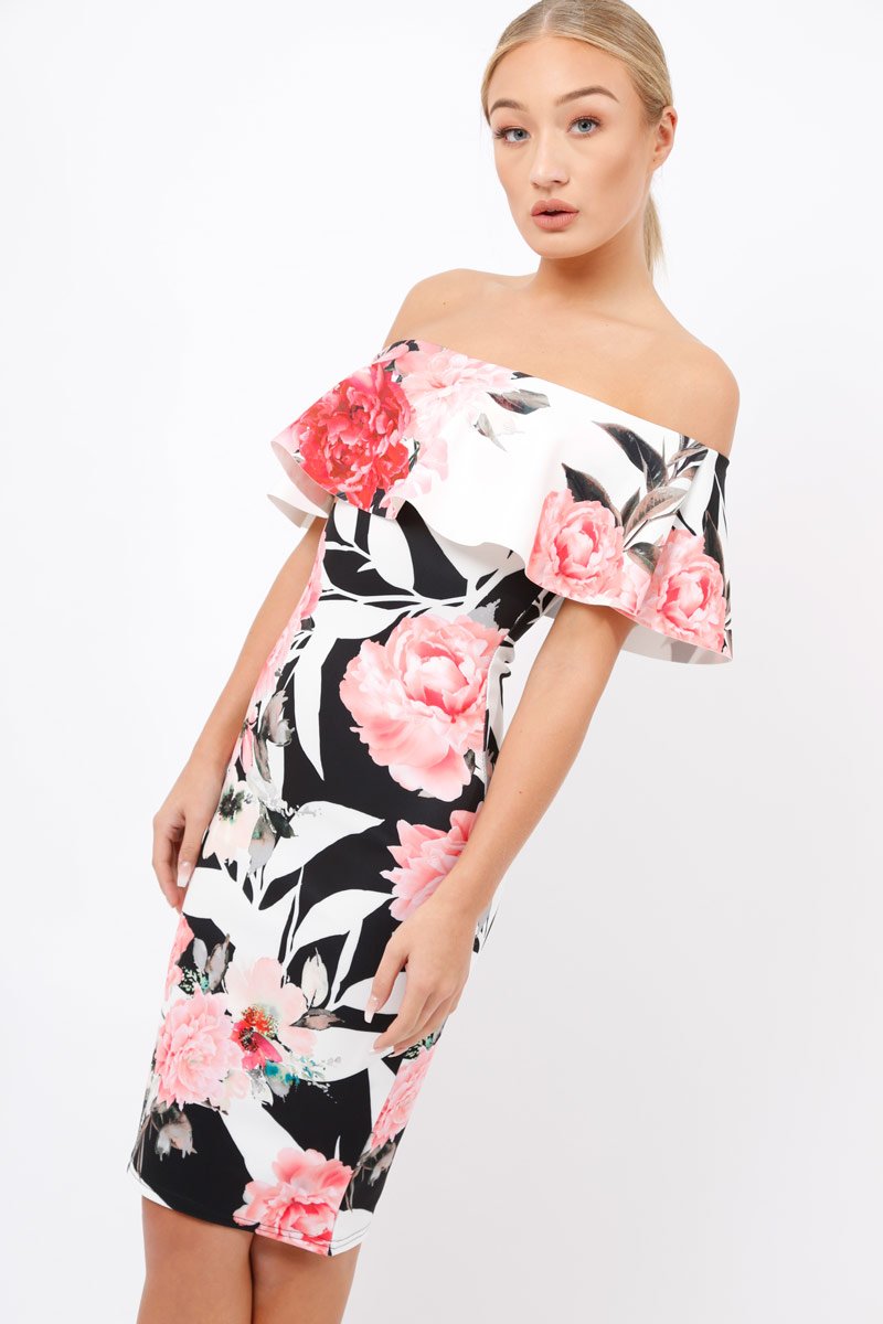 Black & White Floral Bardot dress - Martina
